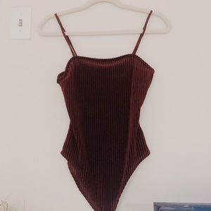 Maroon velvet straight edge bodysuit